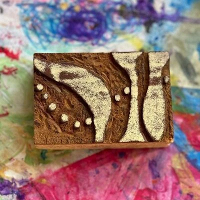 Vintage Hand Carved Speedball Abstract Dots & Curves Wood Block Printing Stamp - Image 1 of 2