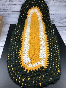 Alfombra Packers hecha a mano trenzada verde y dorada bahía ovalada 15,5 X39 pulgadas - Imagen 1 de 8