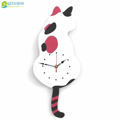 3D Swing Tail Cartoon Cat Wall Clock Acrylic Stickers Watch Decor Living Room - Image 1 of 4