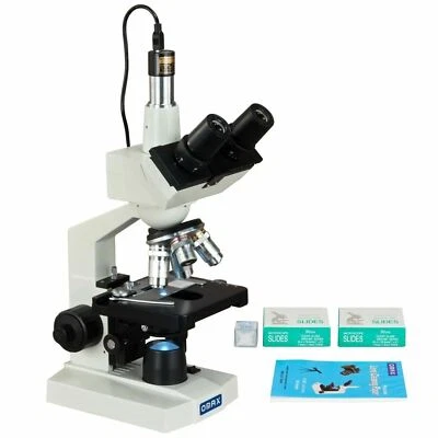 OMAX 40-2500X Lab Trinocular LED Microscope+1.3MP Camera+Blank Slides+Lens Paper - Image 1 of 4
