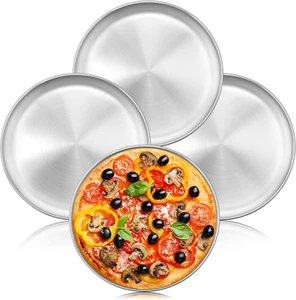 4 Pack Pizza Pan Set, 12 Inch Stainless Steel Pizza Serving Tray for Oven Baking - Picture 1 of 7