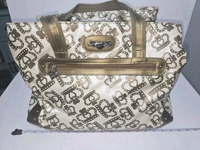 Kathy Van Zeeland Y2K Bolso de Mano Corona Bolso de Lona Maleta De Colección Dorado/Crema Foto 1 de 4