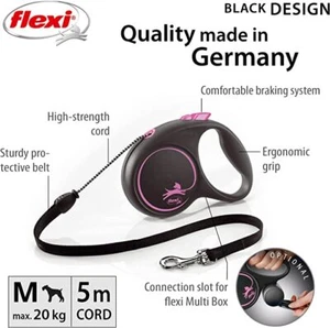 Flexi Black Design Retractable Cord Dog Lead Extending Leash Small Medium Large - Picture 1 of 4