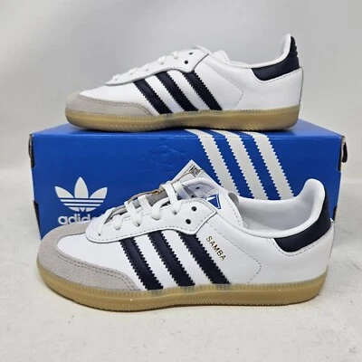 Kids Adidas Originals Samba OG C Casual Shoes / White Navy / JI4466 / Size 1 - Image 1 of 4