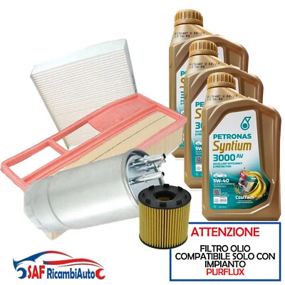 Kit tagliando Fiat Grande Punto 1.3 multijet 75cv 55kw 3 Litri olio 5W40 Purflux - Immagine 1 di 3