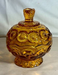 L.E. Smith Amber Moon And Stars 5 1/2" Covered Compote With Lid - Picture 1 of 1