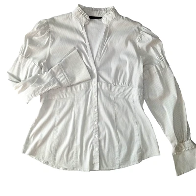 Camisa Zara con botones para mujer talla XL cuello alto cintura ceñida campana puño carrera top Foto 1 de 4