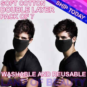 ( 7PCS ) Cotton Face Mask Double Layer Reusable and Washable Unisex Black Color - Picture 1 of 8