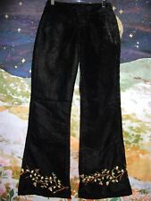 Vintage 90s Velvet Pants Embroidered Size S Boho Bell Bottoms Hippie Lace Up