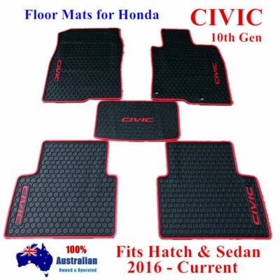 Сверхпрочные резиновые напольные коврики с красной отделкой для HONDA CIVIC 10-го поколения 2016–2025 годов - Изображение 1 из 4