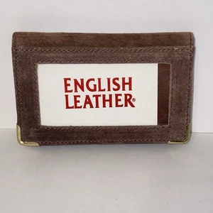 Brown Suede English Leather Brass Corner Guards 35 Card ID Photo Picture Wallet - Picture 1 of 15