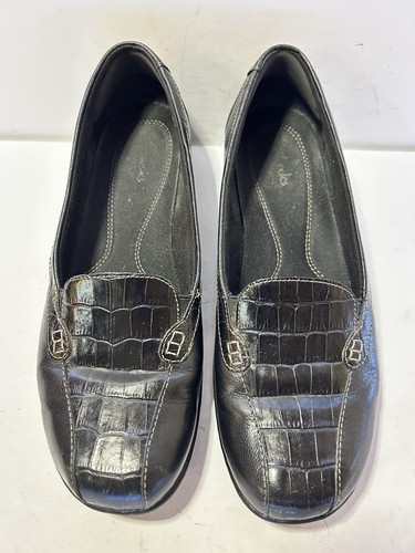 Scarpe mocassini CLARKS pieghevoli neri slip on croc goffrate taglia 9M usate in ottime condizioni