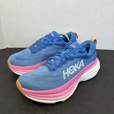 Hoka Bondi 8 鞋女式 6.5 码蓝色粉红色最大靠垫跑步运动鞋 — 第 1/4 张图片
