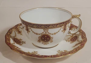 Royal Crown Derby Red Gold Encrusted Medallion & Swags Cup & Saucer 3446 c.1916 - Picture 1 of 17