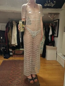 rare vintage elspeth wilson sheer white/silver beaded dress | 90’s art deco - Picture 1 of 14