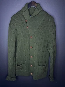 Polo Ralph Lauren Large Green Cable Cardigan Sweater VtG Cashmere? RRL Fisherman - Picture 1 of 6