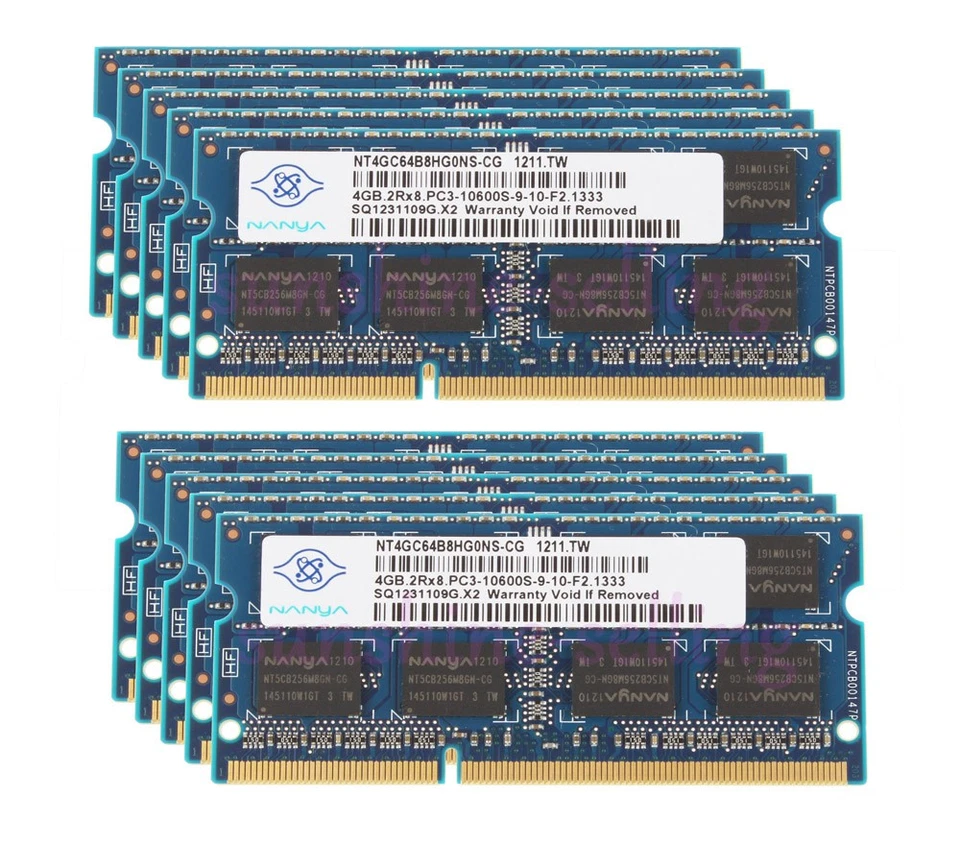 Nanya 10x 4GB 2RX8 PC3-10600S DDR3-1333Mhz 1.5V Laptop Memory SODIMM RAM Intel - Image 1 of 4