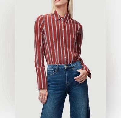 Блузка шелковая в полоску с длинными манжетами в рамке PJ сожженная хна размер M - Изображение 1 из 4