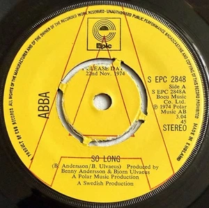 ABBA -So Long- Very Rare Original 1974 UK Promo 7” Epic Records (Vinyl Record) - Picture 1 of 4