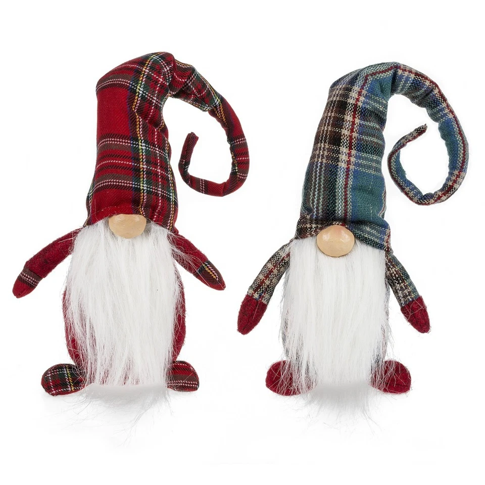 Juego de 2 estatuillas de mesa de sombreros a cuadros rojos y verdes Holiday Gnomos Foto 1 de 1