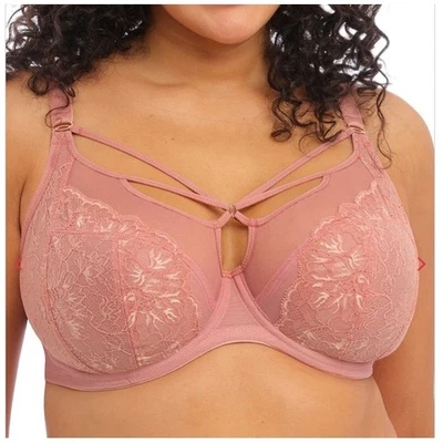 Elomi Brianna Plunge Bra Pink Lace Strappy Full Cover Balconette Underwire 42 i - Image 1 of 4