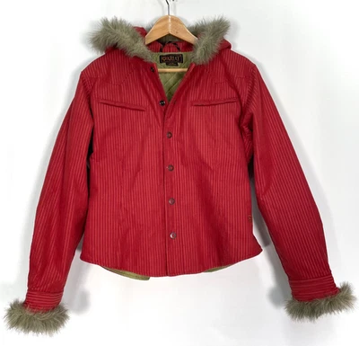 Jaqueta Ariat de veludo com acabamento de pele sintética acolchoada forrada bolsos ocidentais vermelha, feminina G - Imagem 1 de 4