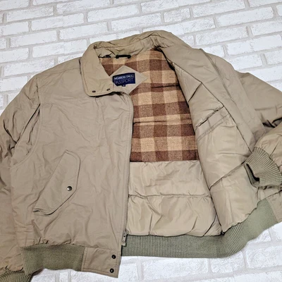 Vintage Members Only Wool Flannel Lined Tan Down Puffer Bomber Jacket Mens 46 - Image 1 of 4