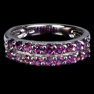 925 Sterling Silver Ring Round Rhodolite Garnet Natural Gemstone Jewelry Size 7 - Image 1 of 4