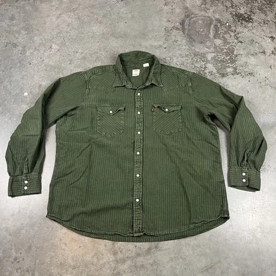 Camisa de franela Levi’s para hombre XXL verde perla a presión rayas occidentales manga larga Foto 1 de 4