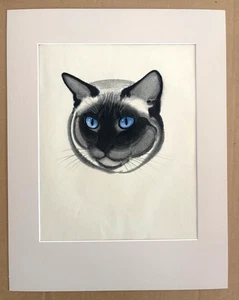 Vintage 1943 Clare Turlay Newberry Siamese Cat Print in 14x18 Mat, "Babette" - Picture 1 of 3
