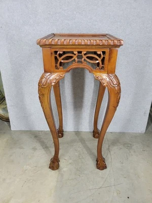 Vintage Carved Wooden Chippendale Style Square Plant Stand Claw Legs 33" - Image 1 of 4