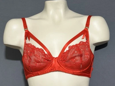 Dita Von Teese Strappy Balconette Bra 32D Bright Red Underwired Unlined - Image 1 of 4