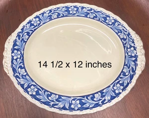 B &W GRINDLEY ELYSIAN 14 1/2" OVAL SERVING PLATTER CREAM & BLUE / GOLD TRIM - Picture 1 of 1