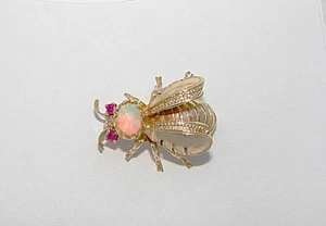 ANTIGUO BROCHE ABEJA ÓPALO RUBÍ ABEJA PATRIMONIO COMPRADO 14K - Imagen 1 de 4
