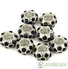 Big Hole Crystal Rhinestone Pave Pewter Rondelle Spacer Beads Fit European Charm