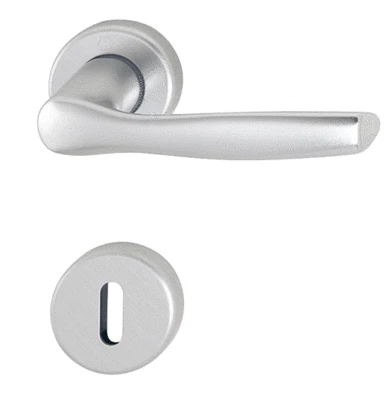 MANIGLIA MILANO HOPPE - ALLUMINO ARGENTO - ROSETTA E BOCCHETTA - Immagine 1 di 2