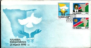 1990 AFRICA NAMIBIA Independence First Day Cover Sam Nujoma Map Peace Dove Flag  - Picture 1 of 2
