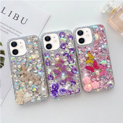 Funda Bling 3D Flor Mariposa Estrás para iPhone 12/12 Pro Foto 1 de 2