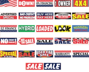 CAR LOT DEALER HEAVY DUTY VINYL WINDSHIELD BUCKO BANNER SIGN 20" x 53" - Picture 1 of 39