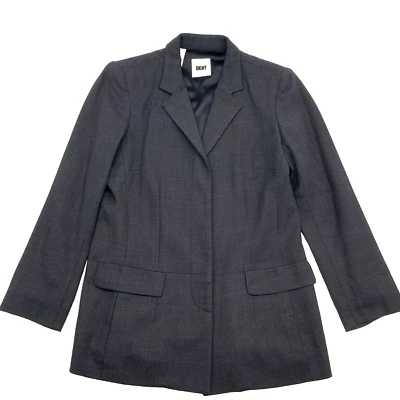 Chaqueta Blazer Vintage Años 90 DKNY Negra Lana Longline Botón Oculto Para Mujer Talla 4 Foto 1 de 4