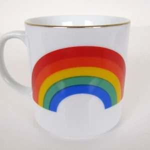 Vintage RAINBOW GAY PRIDE MOTHER MEANS LOVE Mug 80s 1980s Gold Rim Gift Present - Picture 1 of 9