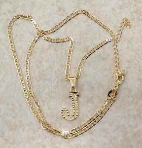 J Initial Necklace with Diamond Cut Pendant 18" Chain 18kt Gold Plated - Picture 1 of 5