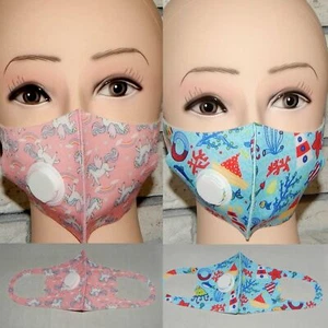 LOT OF 2 GIRLS BOYS UNICORNS & FISH & MORE AIR VENT WASHABLE FACE MASK INDIANA - Picture 1 of 1
