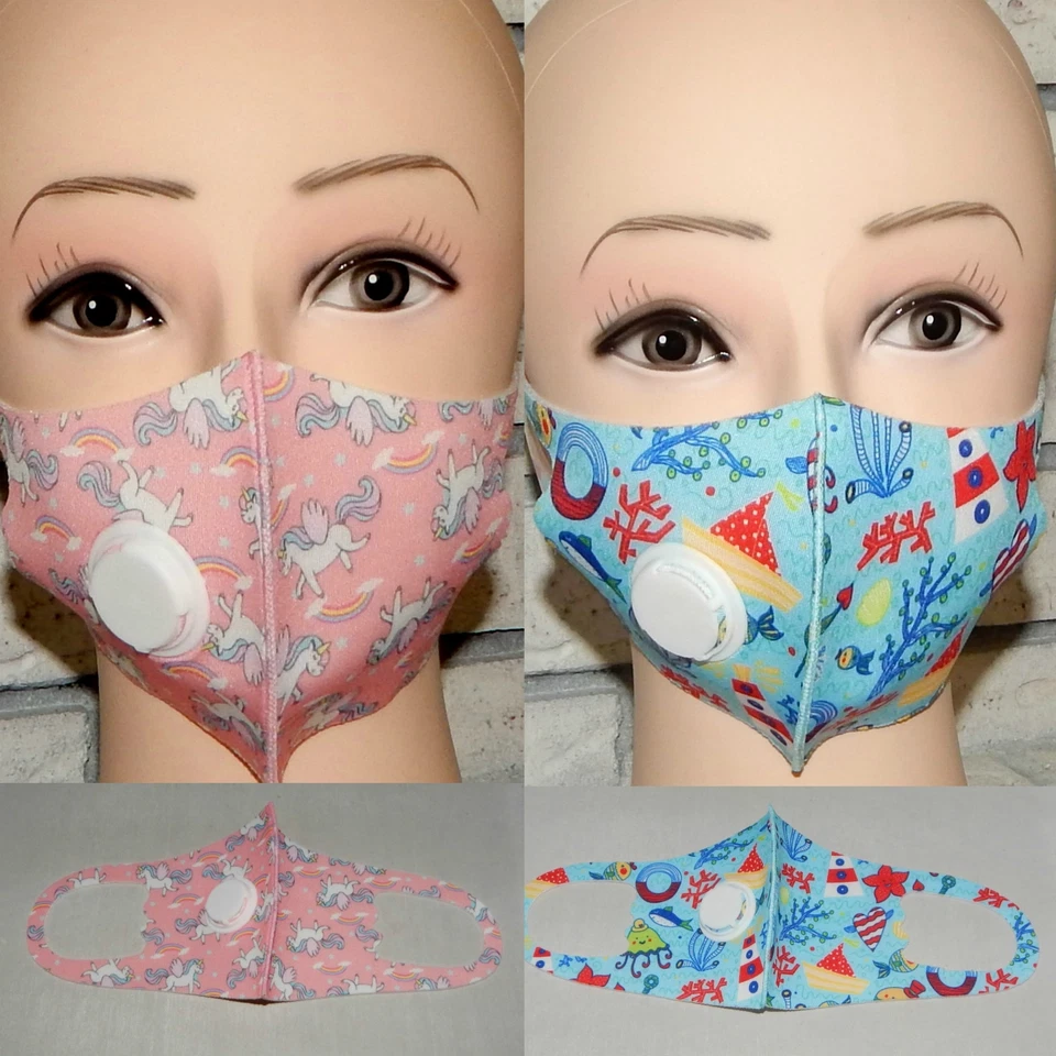 LOT OF 2 GIRLS BOYS UNICORNS & FISH & MORE AIR VENT WASHABLE FACE MASK INDIANA - Image 1 of 1