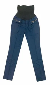 Blue Ladies Maternity Skinny Trousers Over Bump Comfy Casual Wear UK Small - Picture 1 of 4