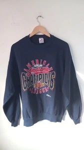 Vintage Cleveland Indians Sweatshirt Mens XL Navy Blue 1990s Playoffs - Picture 1 of 4