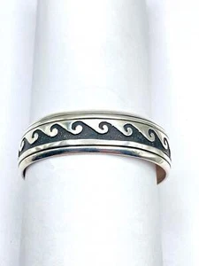 Sterling Overlay Armband breites Band Wellenmuster leicht Navajo T&R Sänger - Bild 1 von 13