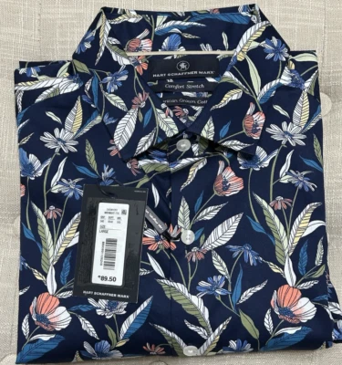 NUEVO CON ETIQUETAS Hart Schaffner Marx Talla L Azul Marino Floral Manga Larga Camisa Abotonada Para Hombre Foto 1 de 4