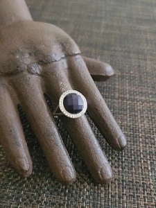 ANILLO VINTAGE PLATA ESTERLINA PIEDRA FACETADA AZUL CON PIEDRAS BLANCAS TALLA 8 925  - Imagen 1 de 3