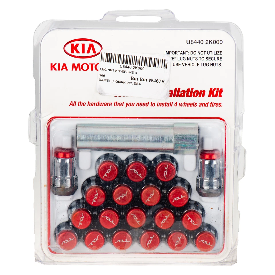 OEM NEW Spline Drive Lug Nut Kit Chrome w/ Red 10-18 Kia Soul U8440-2K000 - Image 1 of 4